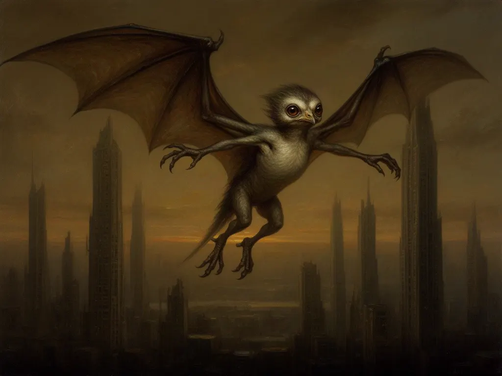 ภาพวาดสปีชีส์ เทโรซาเปียนส์ (Pterosapiens) (Pterosapiens) จากจักรวรรดิมนุษย์ครั้งที่สอง — หลายสิบล้านปีหลัง Qu จากไป